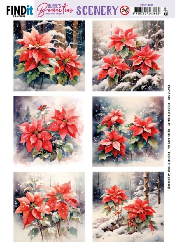 Push-out sheet - 3D - Berrie's Beauties - Poinsettia Square - BBSC10068