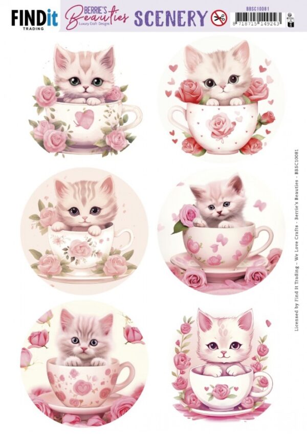 Push-out sheet - 3D - Berrie's Beauties - Kitten In Cup Round - BBSC10081