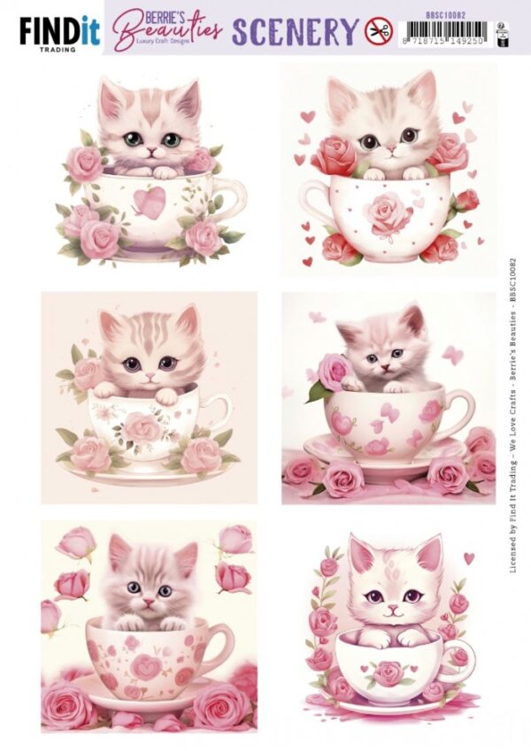 Push-out sheet - 3D - Berrie's Beauties - Kitten In Cup Square - BBSC10082