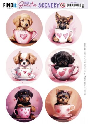 Push-out sheet - 3D - Berrie's Beauties - Puppy In Cup Round - BBSC10083