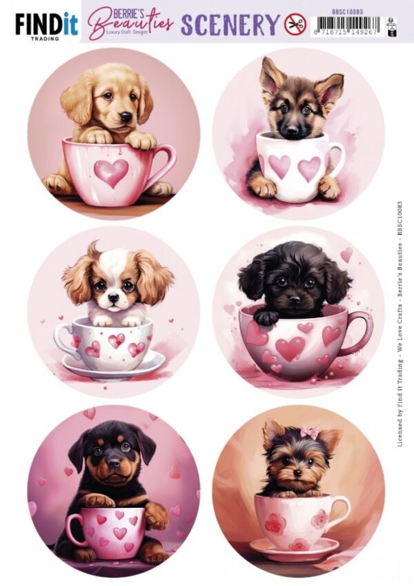 Push-out sheet - 3D - Berrie's Beauties - Puppy In Cup Round - BBSC10083