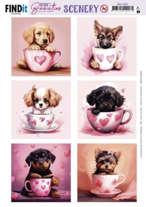 Push-out sheet - 3D - Berrie's Beauties - Puppy In Cup Square - BBSC10084