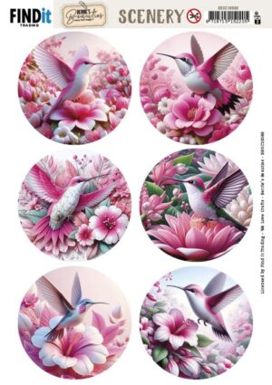 Push-out sheet - 3D - Berrie's Beauties - Pink Hummingbird Round - BBSC10089