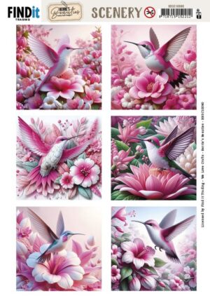 Push-out sheet - 3D - Berrie's Beauties - Pink Hummingbird Square - BBSC10090