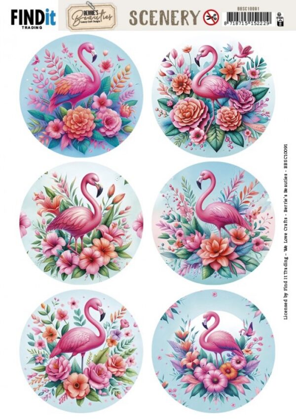 Push-out sheet - 3D - Berrie's Beauties - Flamingo Round - BBSC10091