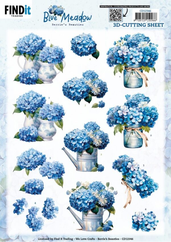 knipvel-3D- Berries Beauties - Blue Meadow - Vase - CD12346