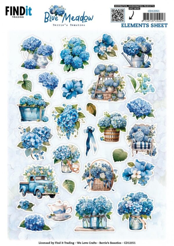 knipvel-3D- Berries Beauties - Blue Meadow - Small Elements - CD12351