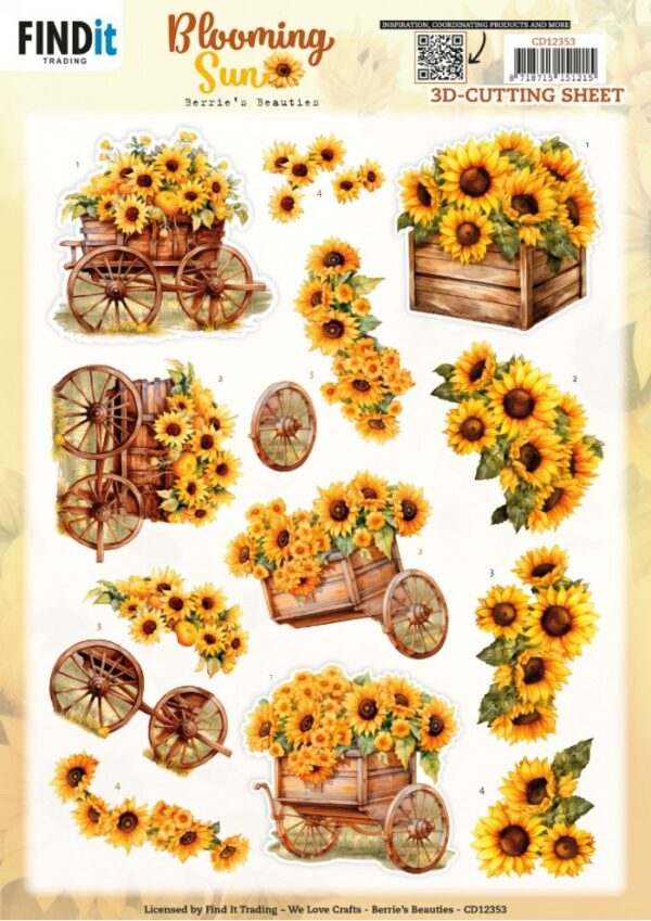 knipvel-3D- Berries Beauties - Blooming Sun - Sunflower Wagon - CD12353