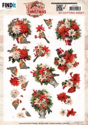 knipvel-3D- Yvonne Creations - Floral Christmas - Floral Vase - CD12359