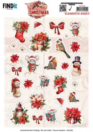 knipvel-3D- Yvonne Creations - Floral Christmas - Small Elements - CD12363