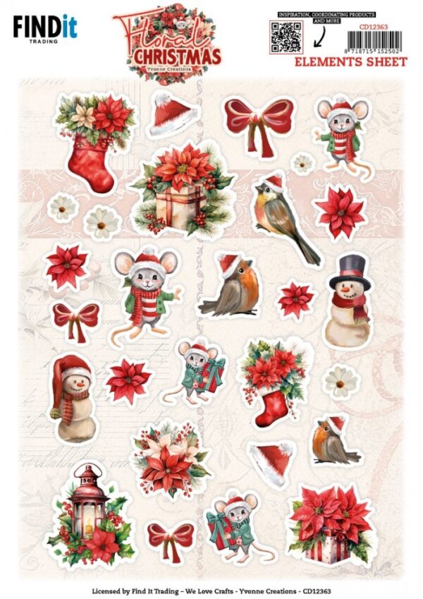 knipvel-3D- Yvonne Creations - Floral Christmas - Small Elements - CD12363