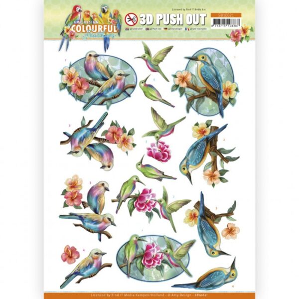 Push-out sheet - 3D - Amy Design - Colourful Feathers - SB10621