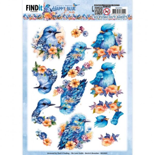 Push-out sheet - 3D - Berrie's Beauties - Happy Blue Birds - SB10901