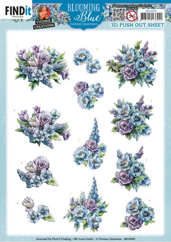 Push-out sheet - 3D - Yvonne Creations - Blooming Blue - SB10909