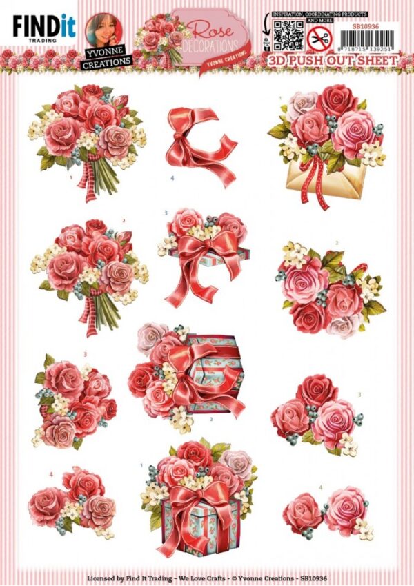Push-out sheet - 3D - Yvonne Creations - Rose Decorations - SB10936
