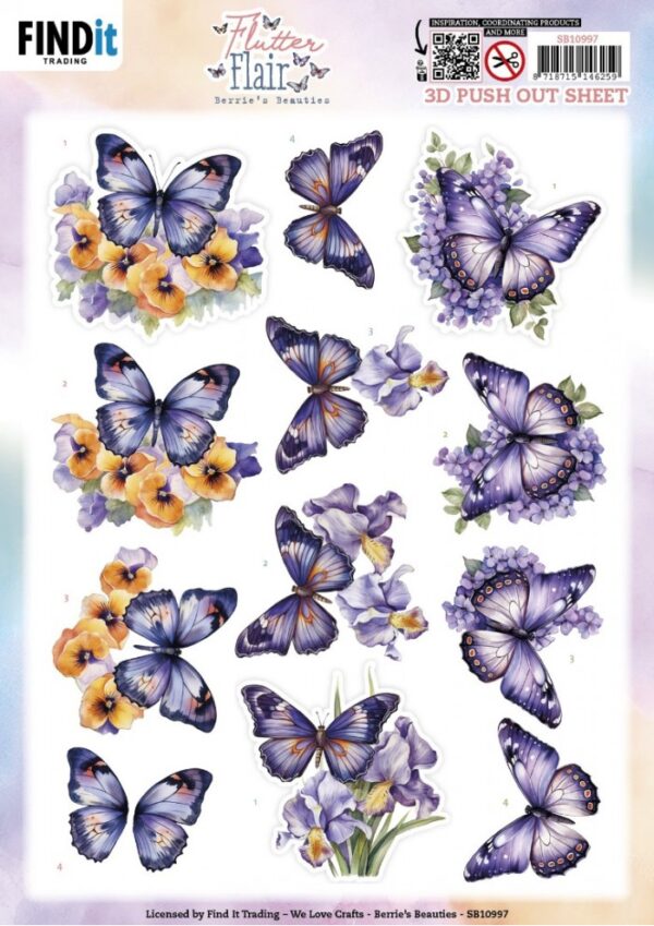Push-out sheet - 3D - Berrie's Beauties - Flutter Flair - SB10997