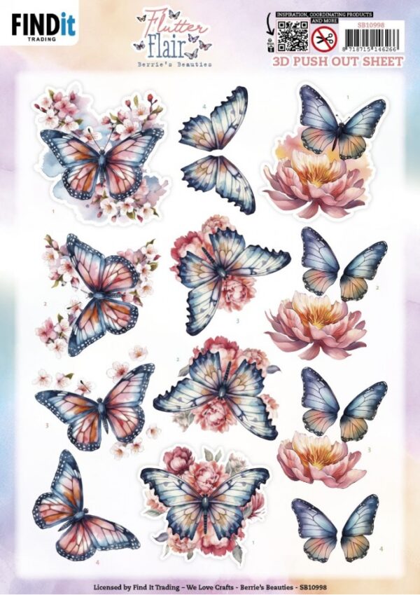 Push-out sheet - 3D - Berrie's Beauties - Flutter Flair - SB10998