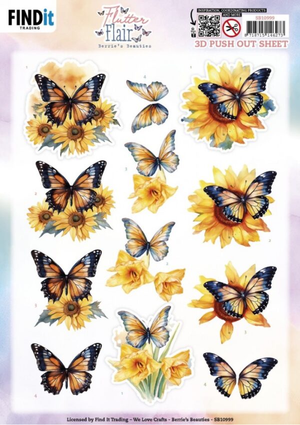 Push-out sheet - 3D - Berrie's Beauties - Flutter Flair - SB10999