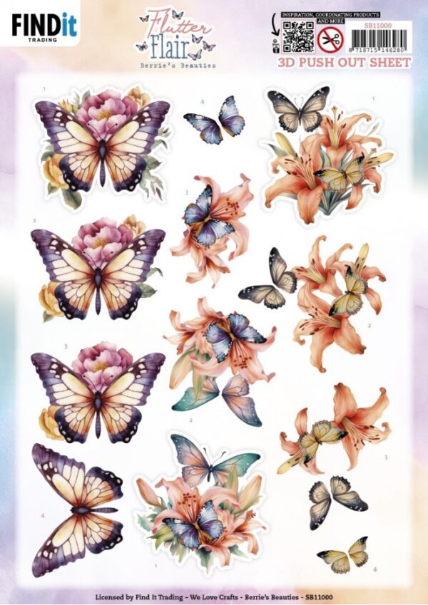 Push-out sheet - 3D - Berrie's Beauties - Flutter Flair - SB11000