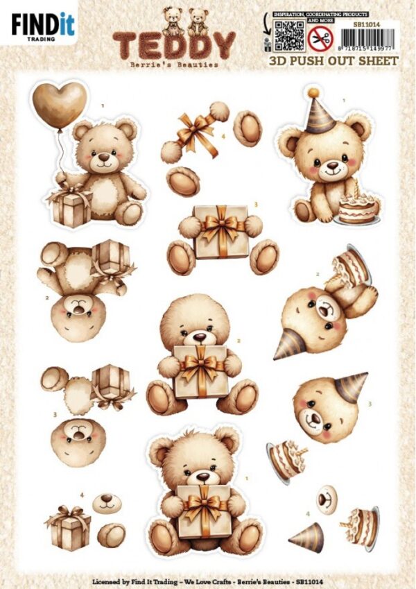 Push-out sheet - 3D - Berrie's Beauties - Teddy - SB11014