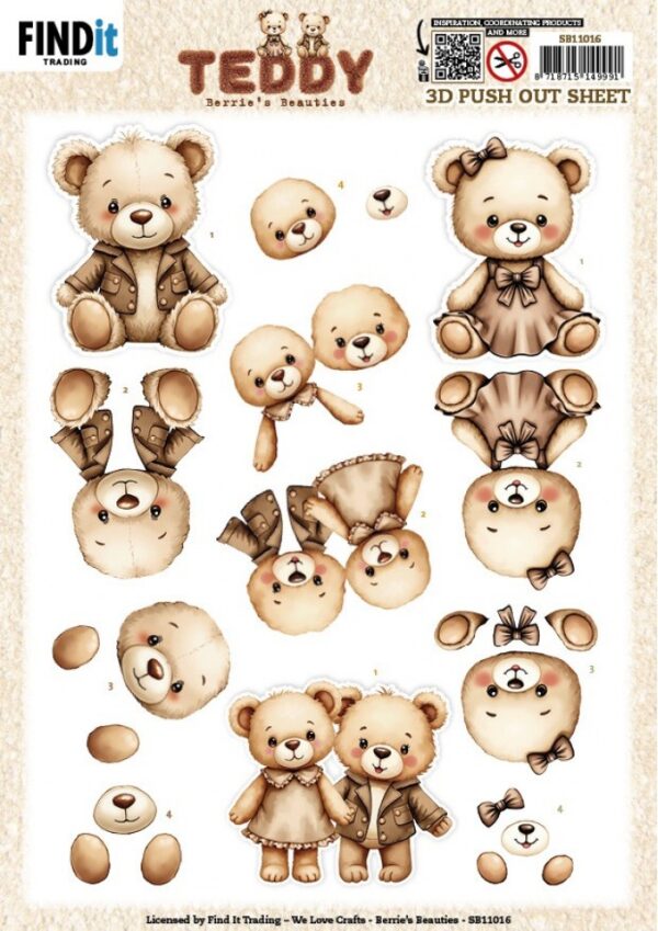 Push-out sheet - 3D - Berrie's Beauties - Teddy - SB11016