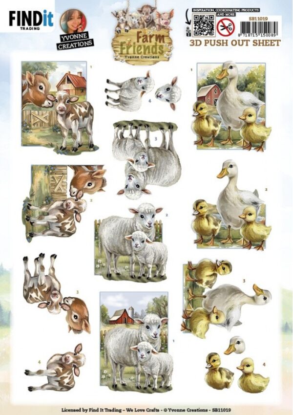 Push-out sheet - 3D - Yvonne Creations - Farm Friends - SB11019