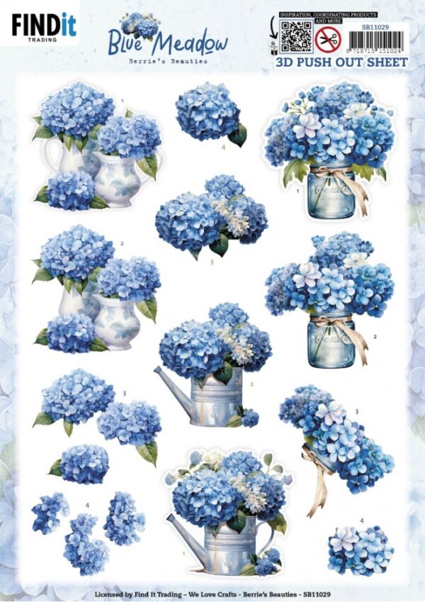 Push-out sheet - 3D - Berrie's Beauties - Blue Meadow Vase - SB11029