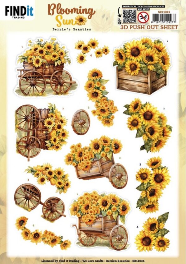 Push-out sheet - 3D - Berrie's Beauties - Blooming Sun Sunflower Wagon - SB11034