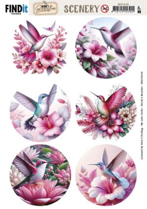 Push-out sheet - 3D - Berrie's Beauties - Pastel Hummingbirds Round - BBSC10103