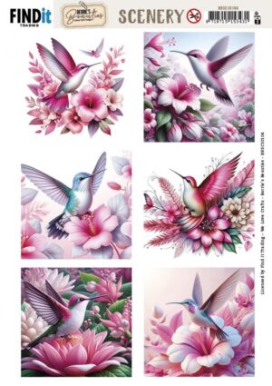 Push-out sheet - 3D - Berrie's Beauties - Pastel Hummingbirds Square - BBSC10104