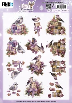 knipvel-3D- Berries Beauties - Pastel Purple Christmas: Birds - CD12364