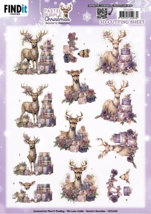 knipvel-3D- Berries Beauties - Pastel Purple Christmas: Deer - CD12365