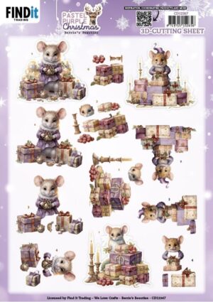 knipvel-3D- Berries Beauties - Pastel Purple Christmas: Mouse - CD12367