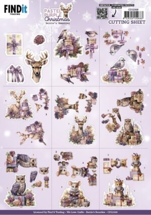 knipvel-3D- Berries Beauties - Pastel Purple Christmas: Mini - CD12368