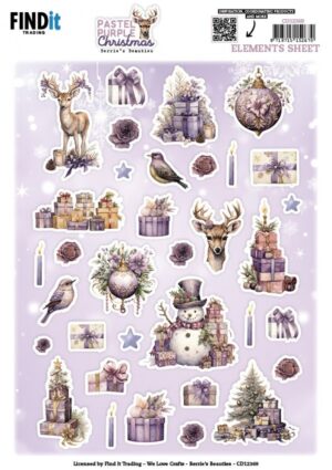 knipvel-3D- Berries Beauties - Pastel Purple Christmas: Small Elements - CD12369
