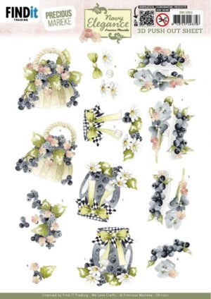 Push-out sheet-3D - Precious Marieke - Navy Elegance: Blueberries - SB11001