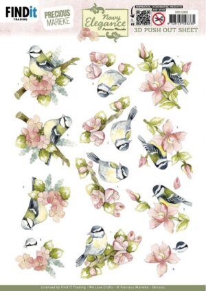 Push-out sheet-3D - Precious Marieke - Navy Elegance: Flower Bird - SB11002