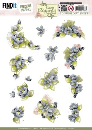 Push-out sheet-3D - Precious Marieke - Navy Elegance: Blue Flowers - SB11003