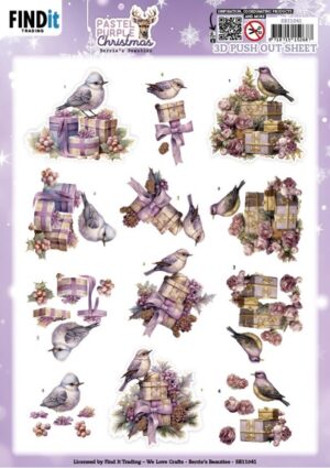 Push-out sheet - 3D - Berrie's Beauties - Pastel purple christmas - SB11041