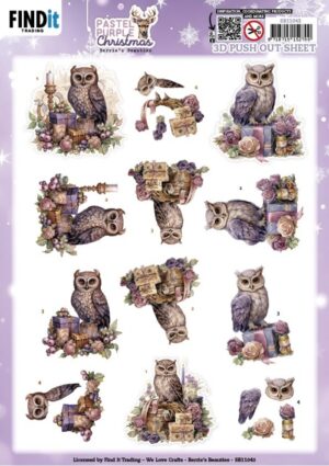 Push-out sheet - 3D - Berrie's Beauties - Pastel purple christmas - SB11043