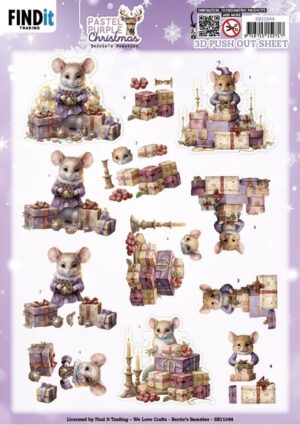 Push-out sheet - 3D - Berrie's Beauties - Pastel purple christmas - SB11044