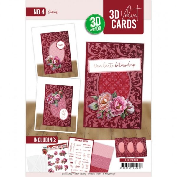 3D Velvet Cards A6 - Peonies