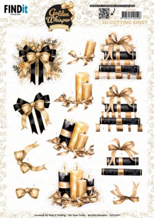 knipvel-3D- Berries Beauties - Golden Whisper - Bow - CD12287