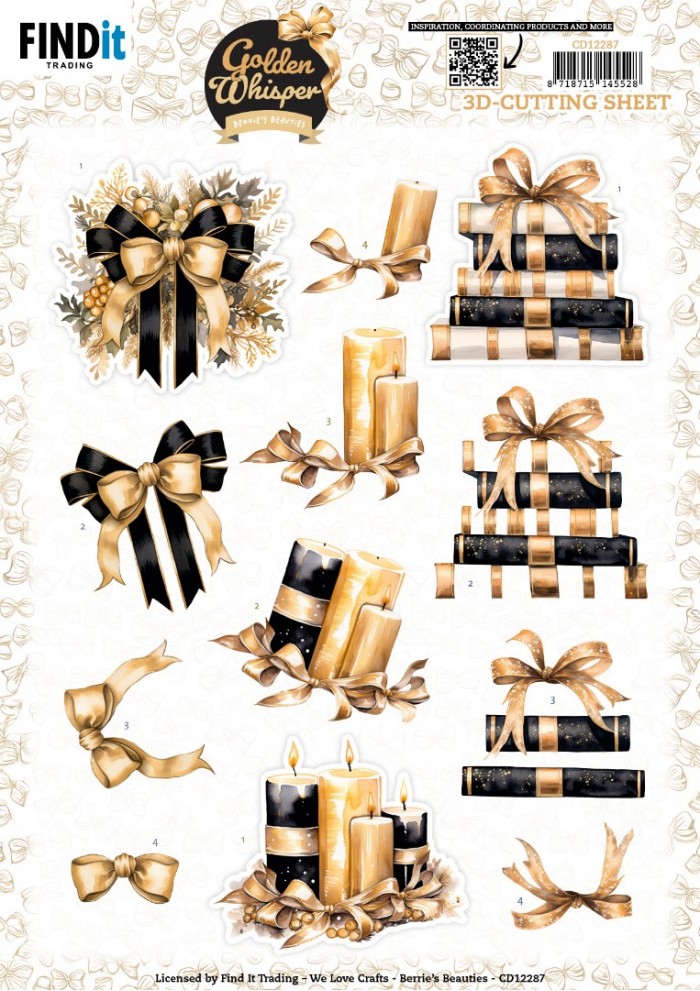 knipvel-3D- Berries Beauties - Golden Whisper - Bow - CD12287