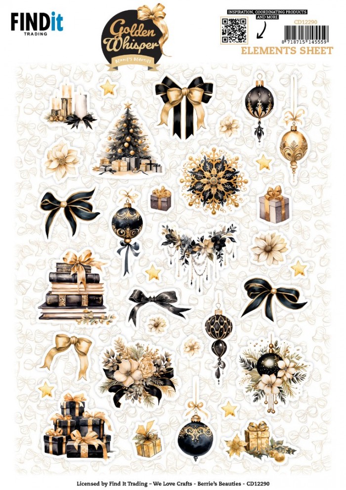 knipvel-3D- Berries Beauties - Golden Whisper - Small Elements - CD12290