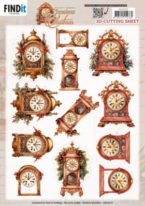knipvel-3D- Berries Beauties - Timeless Christmas: Timeless Clock - CD12372