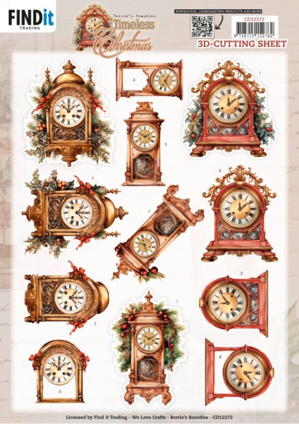 knipvel-3D- Berries Beauties - Timeless Christmas: Timeless Clock - CD12372