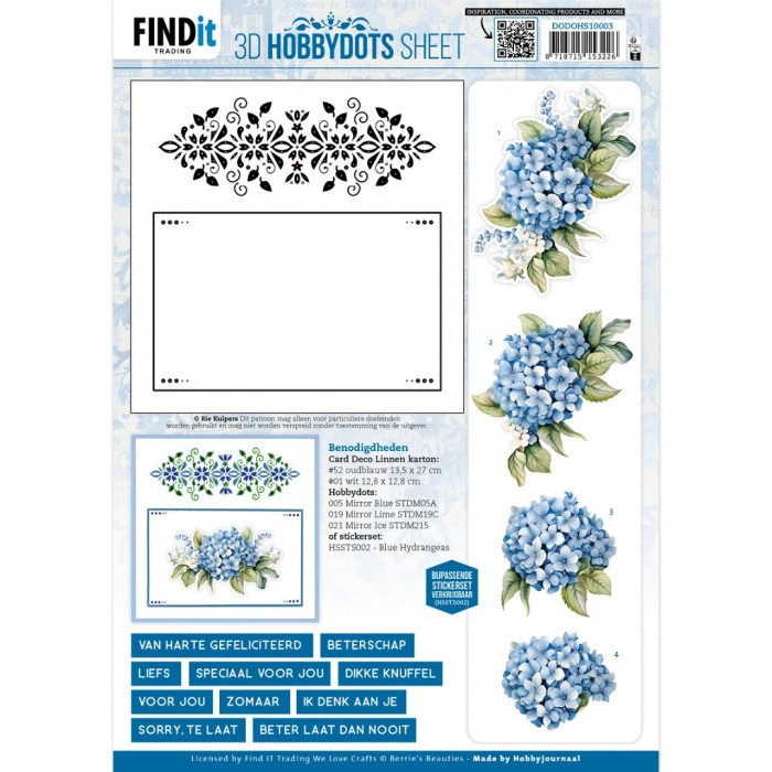 knipvel-3D - Berries Beauties - Blue Hydrangeas 1 - DODOHS10003