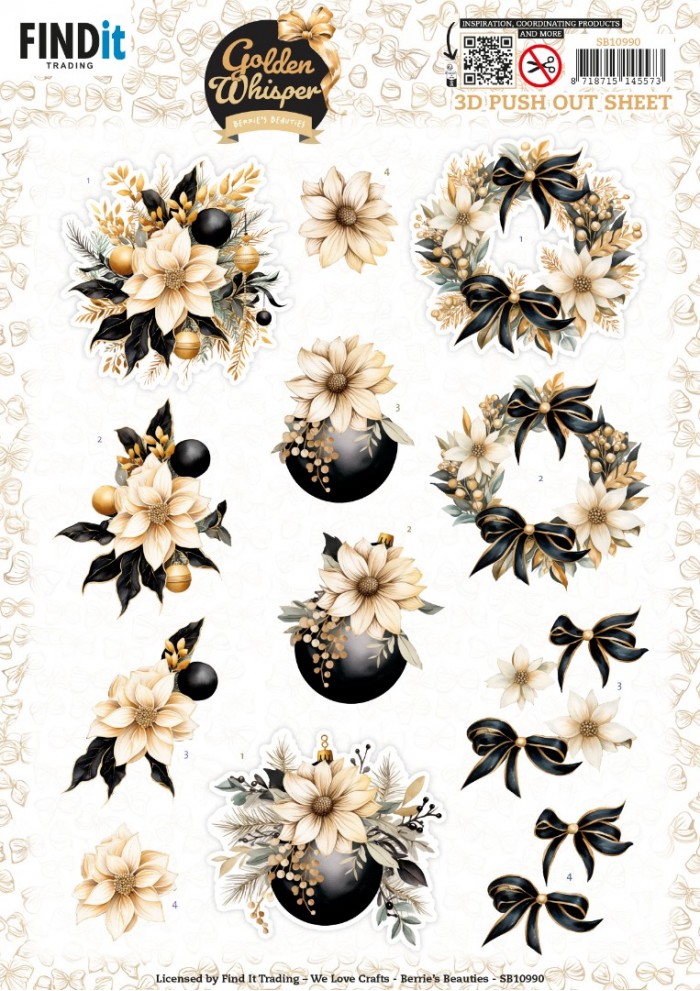 Push-out sheet - 3D - Berrie's Beauties - Golden Whisper: Flowers - SB10990