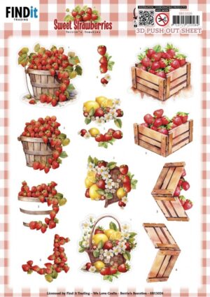 Push-out sheet - 3D - Berrie's Beauties - Sweet Strawberries: Strawberries In A Basket - SB11026